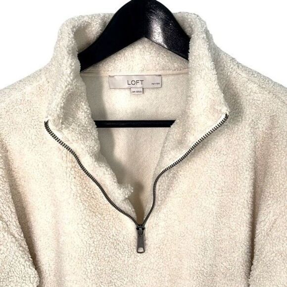 Loft Womens Half Zip‎ Jacket Fleece Sherpa Pullover Long Sleeve White Size MP - Picture 2 of 7